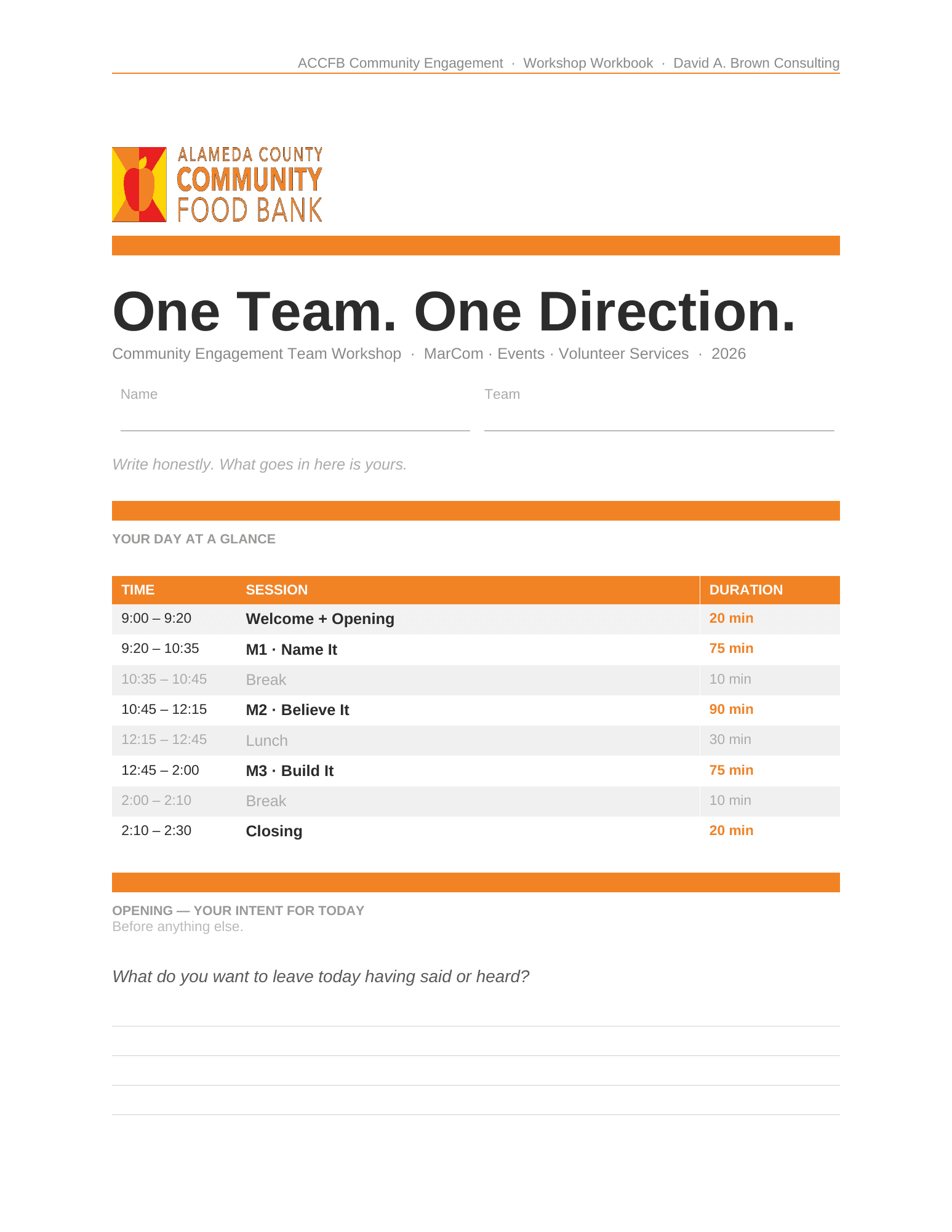 One Team One Direction workshop workbook cover