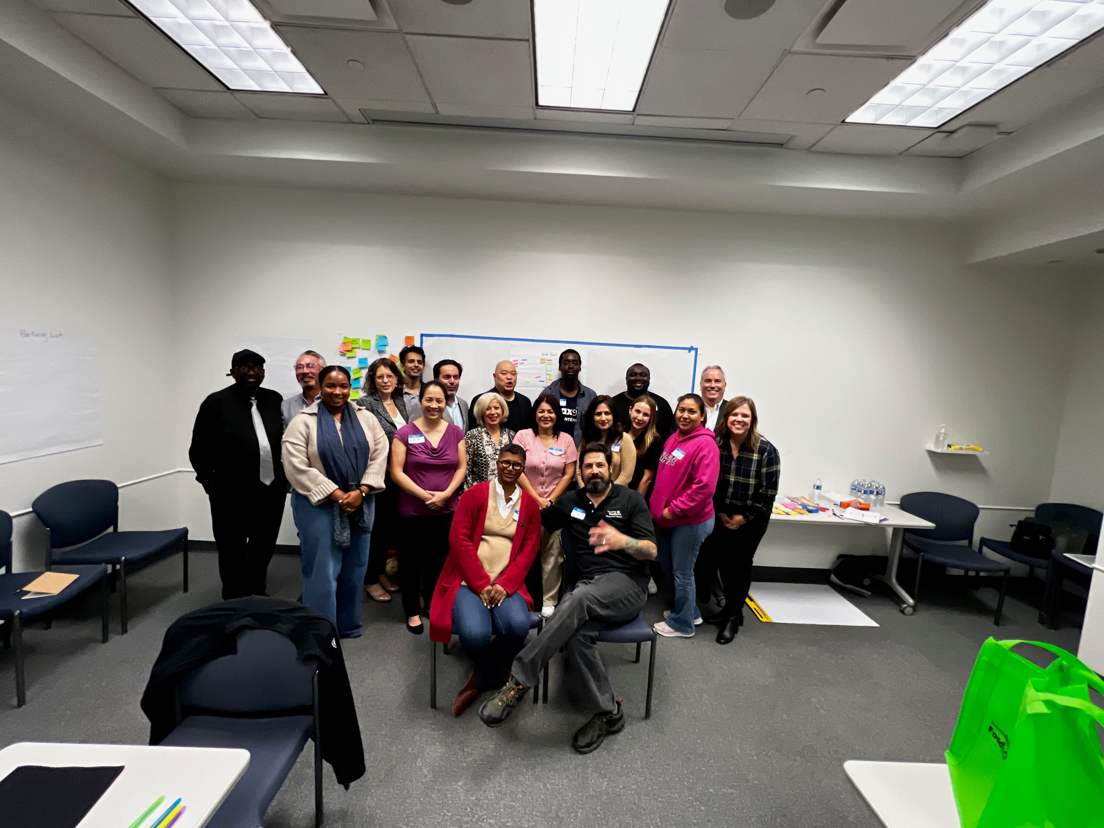 Dining with Purpose participants together after a facilitated Houston Food Bank session